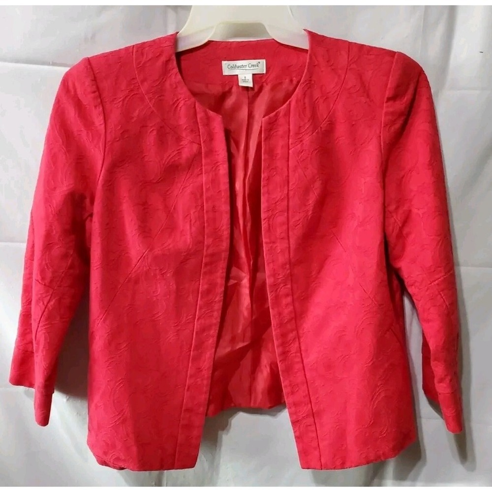 Women's Coldwater Creek Open‎ Front Jacket Size 8/ Med Cotton Lined Magenta